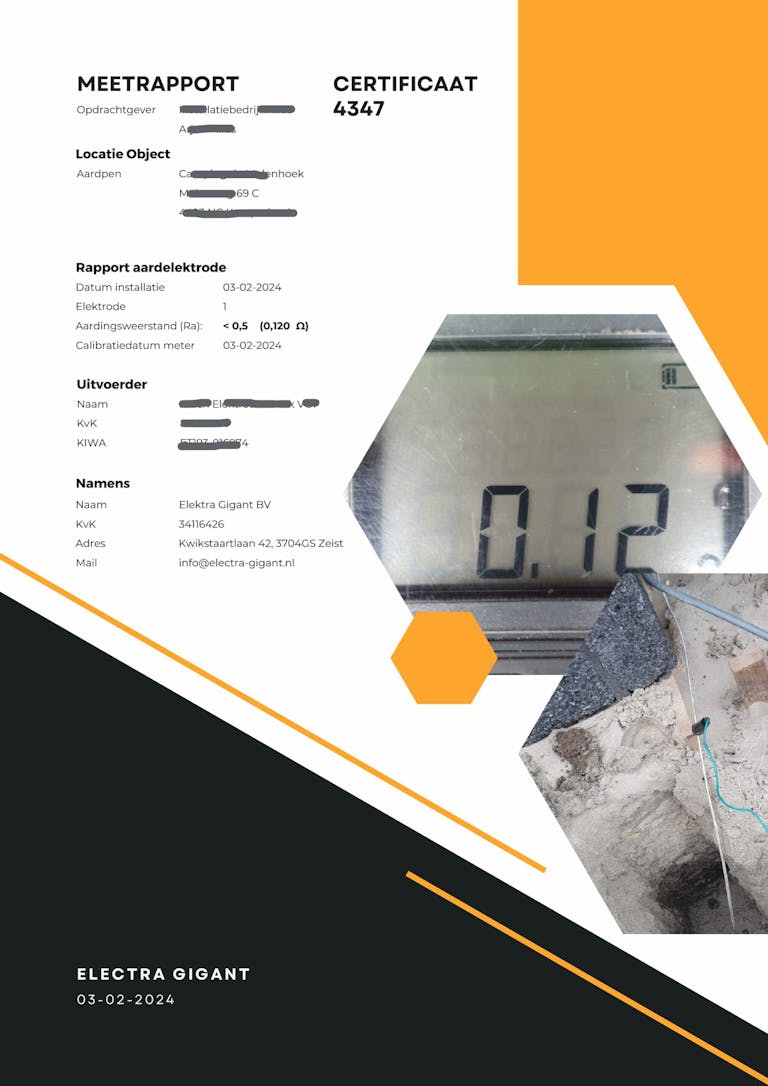 meetrapport aardingsweerstand aardpen slaan Electra-Gigant